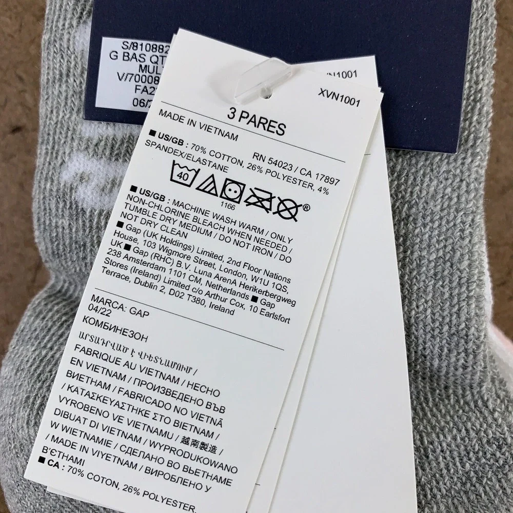 GAP Kids Girls Shoe Size 10-12 Pink White Gray Quarter Crew Socks (3-Pack) NWT